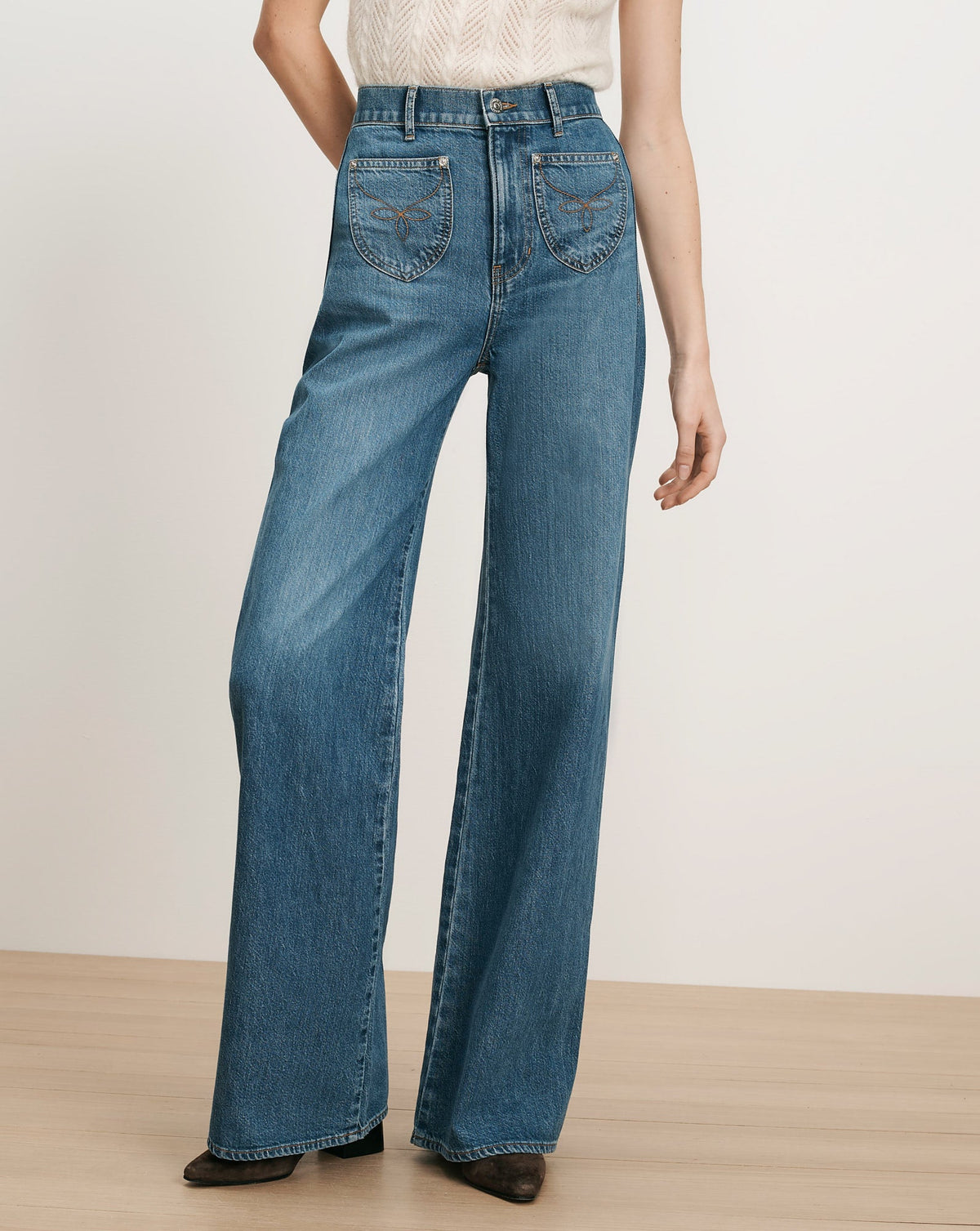 Veronica Beard | Grant Wide-Leg Jean in Blue Wash Denim Wanderer