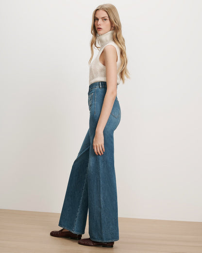 Veronica Beard | Grant Wide-Leg Jean in Blue Wash Denim Wanderer