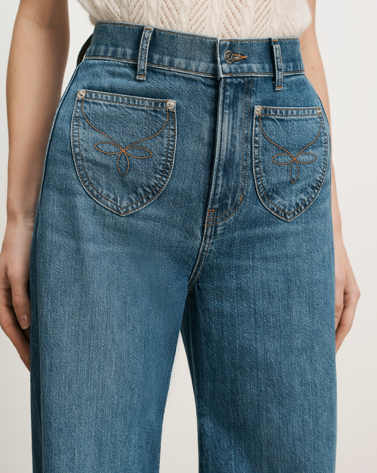 Veronica Beard | Grant Wide-Leg Jean in Blue Wash Denim Wanderer
