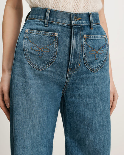 Veronica Beard | Grant Wide-Leg Jean in Blue Wash Denim Wanderer