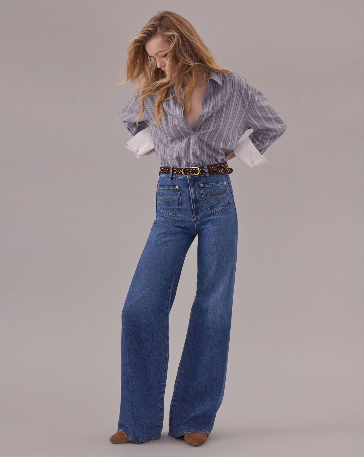 Veronica Beard | Grant Wide-Leg Jean in Blue Wash Denim Wanderer