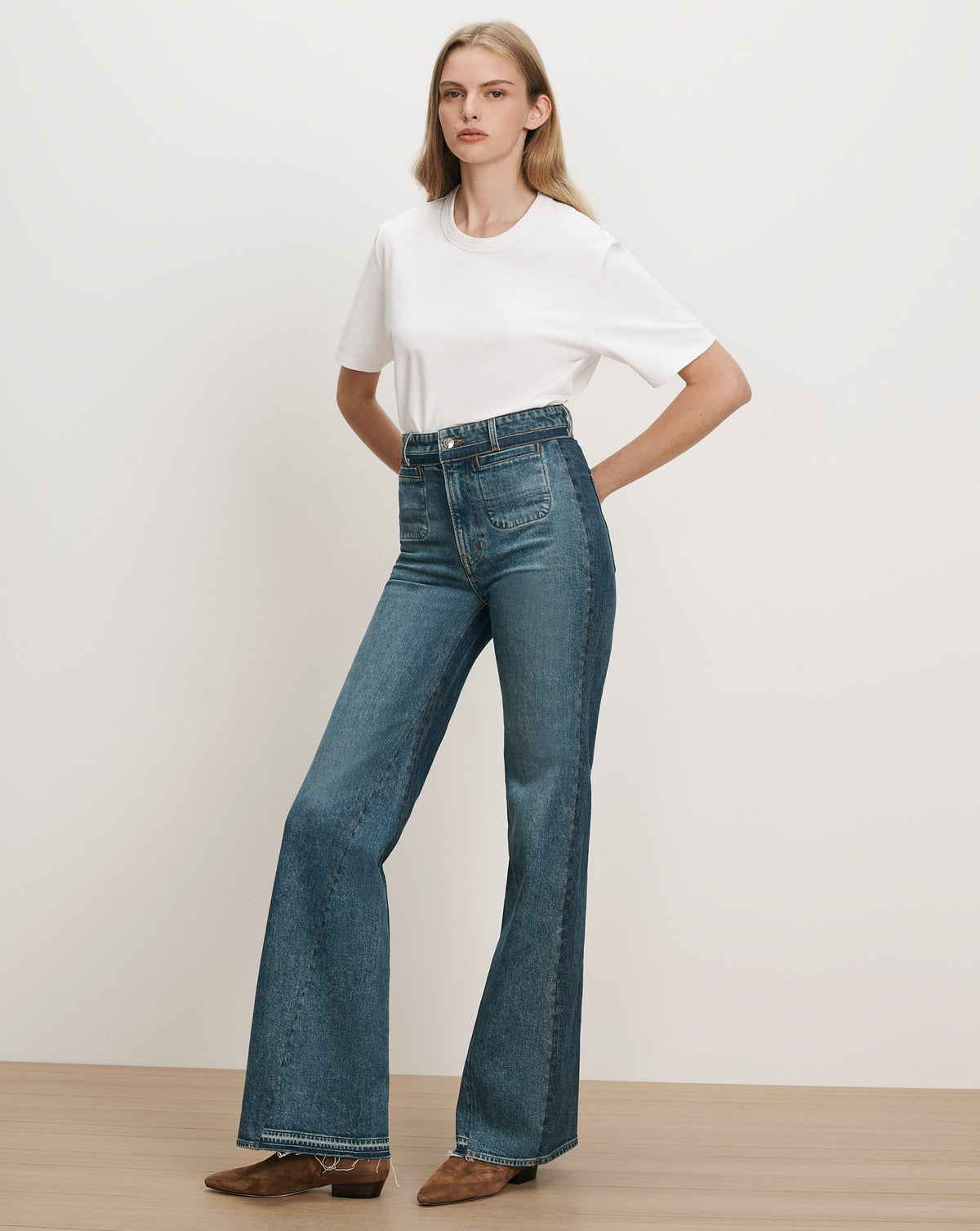 Veronica Beard | Crosbie Color-Block Slim Wide-Leg Jean in Blue Hall Of Fame