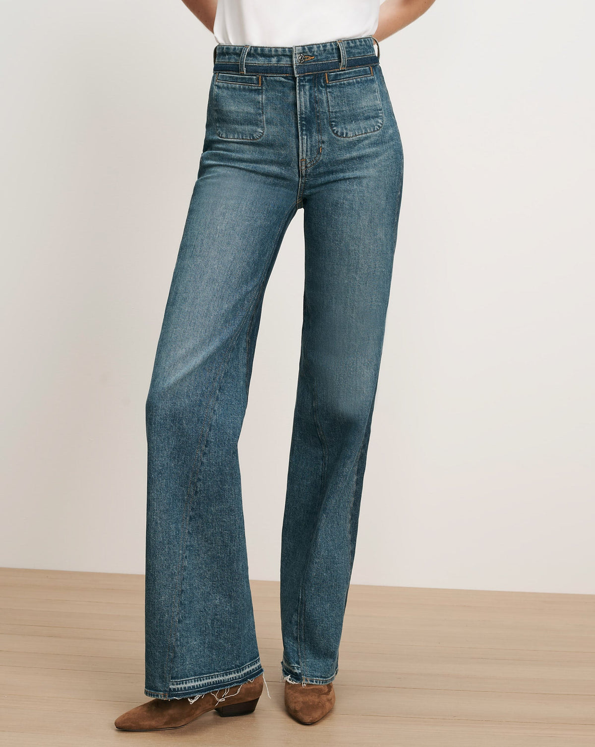 Veronica Beard | Crosbie Color-Block Slim Wide-Leg Jean in Blue Hall Of Fame