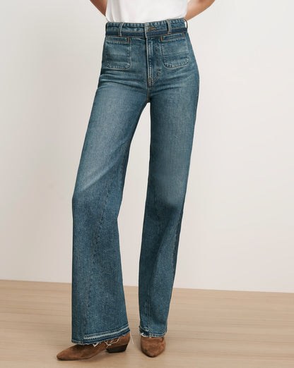 Veronica Beard | Crosbie Color-Block Slim Wide-Leg Jean in Blue Hall Of Fame