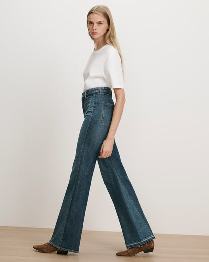 Veronica Beard | Crosbie Color-Block Slim Wide-Leg Jean in Blue Hall Of Fame