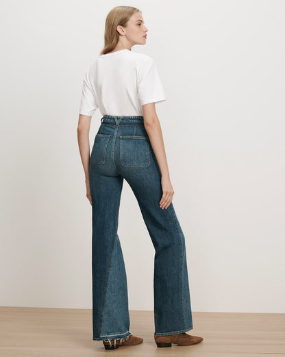 Veronica Beard | Crosbie Color-Block Slim Wide-Leg Jean in Blue Hall Of Fame
