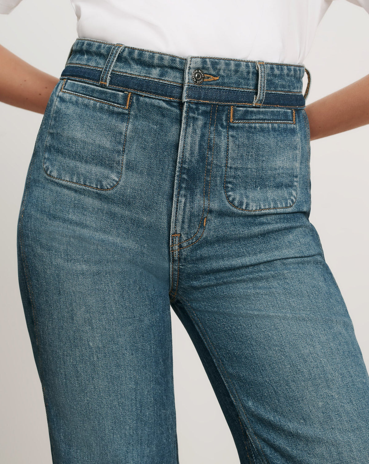 Veronica Beard | Crosbie Color-Block Slim Wide-Leg Jean in Blue Hall Of Fame