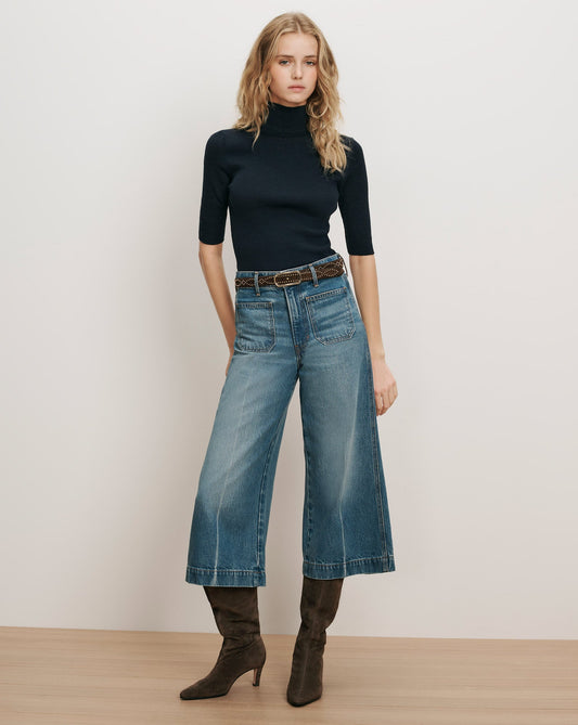 Veronica Beard | Marlowe Patch-Pocket Culotte Jean in Blue Denim Memory Lane Memory Lane