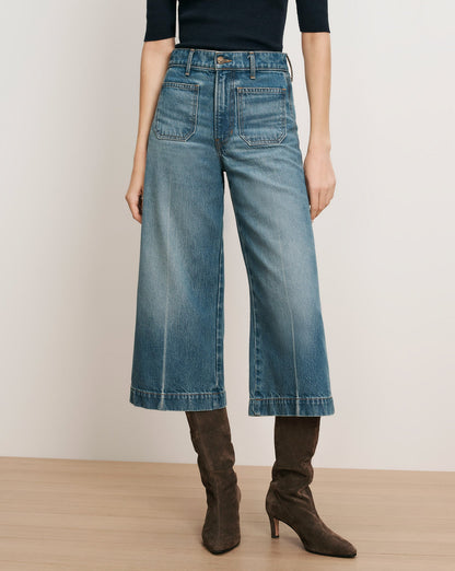 Veronica Beard | Marlowe Patch-Pocket Culotte Jean in Blue Denim Memory Lane Memory Lane