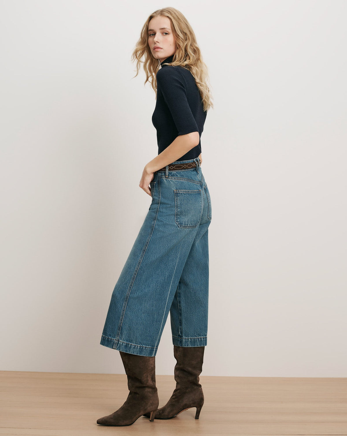 Veronica Beard | Marlowe Patch-Pocket Culotte Jean in Blue Denim Memory Lane Memory Lane