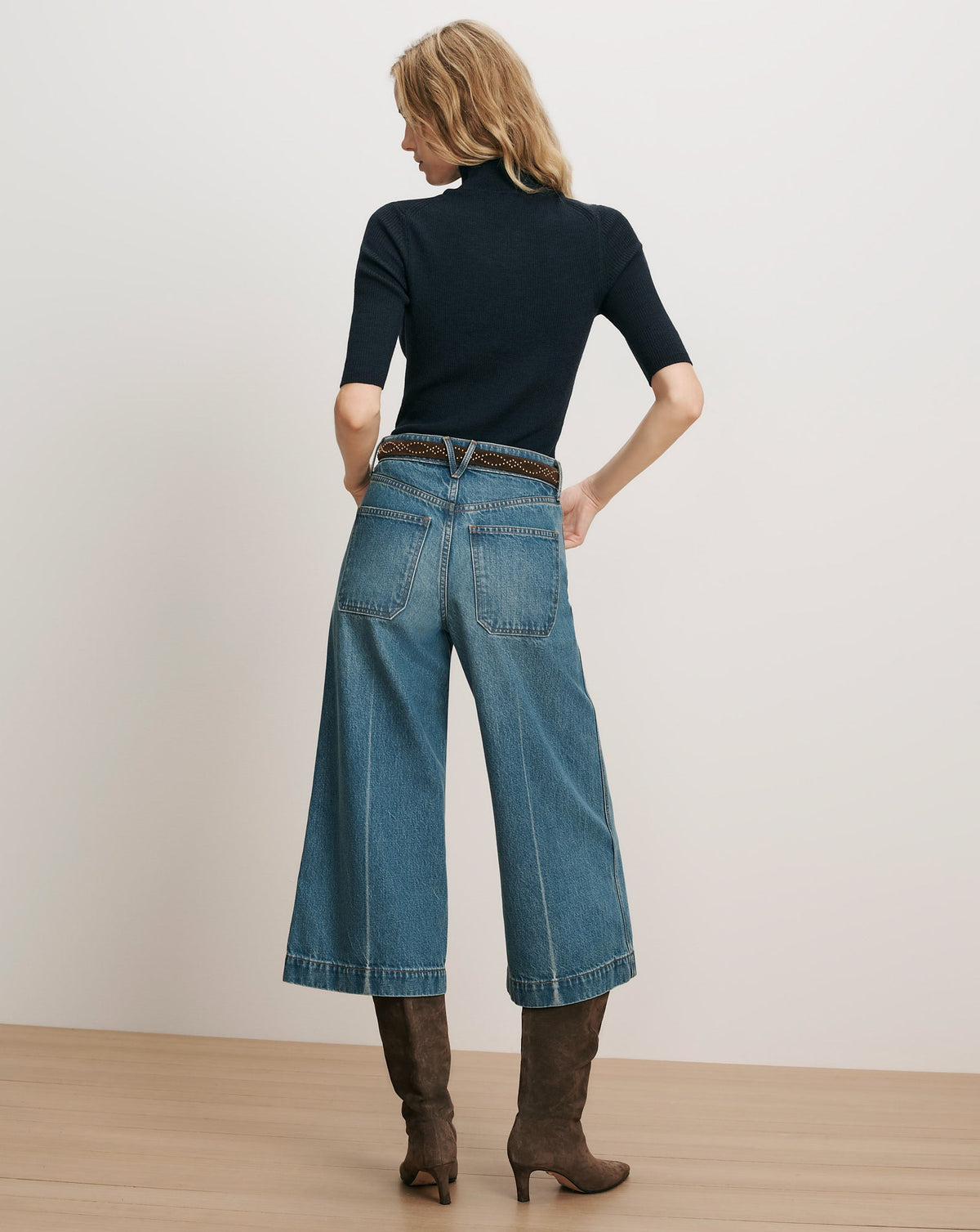 Veronica Beard | Marlowe Patch-Pocket Culotte Jean in Blue Denim Memory Lane Memory Lane