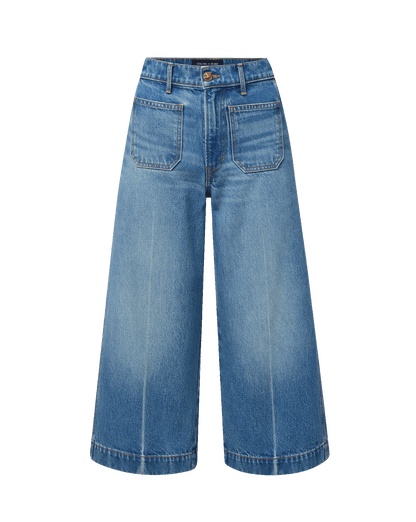 Veronica Beard | Marlowe Patch-Pocket Culotte Jean in Blue Denim Memory Lane Memory Lane