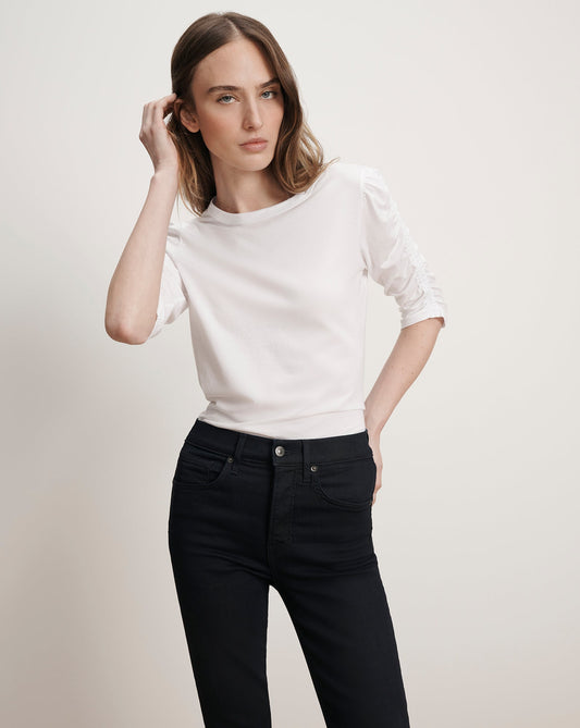 Veronica Beard | Waldorf Ruched-Sleeve Tee White