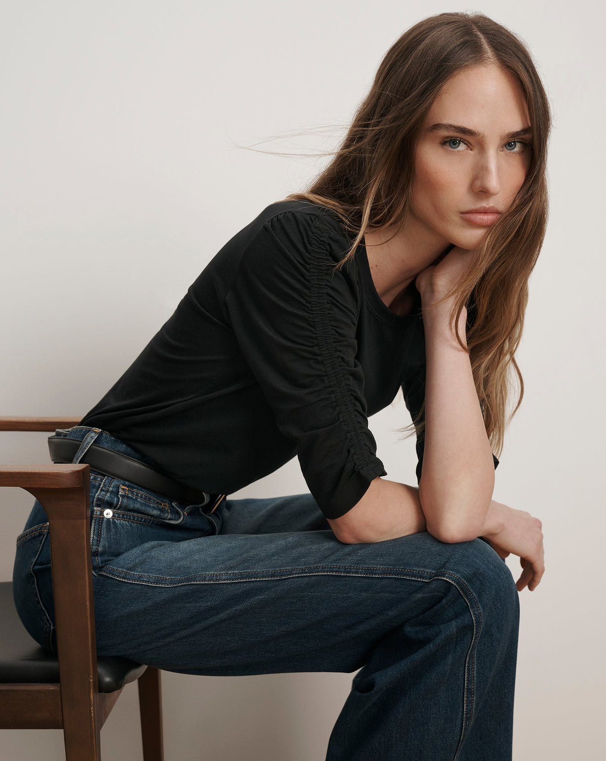Veronica Beard | Waldorf Ruched-Sleeve Tee Black