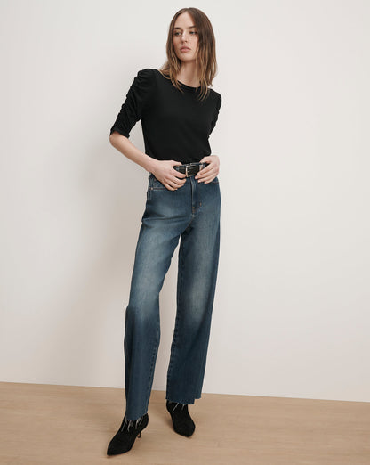 Veronica Beard | Waldorf Ruched-Sleeve Tee Black