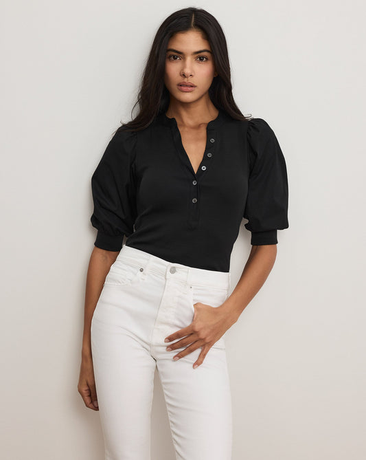 Veronica Beard | Coralee Puff-Sleeve Tee in Black Black