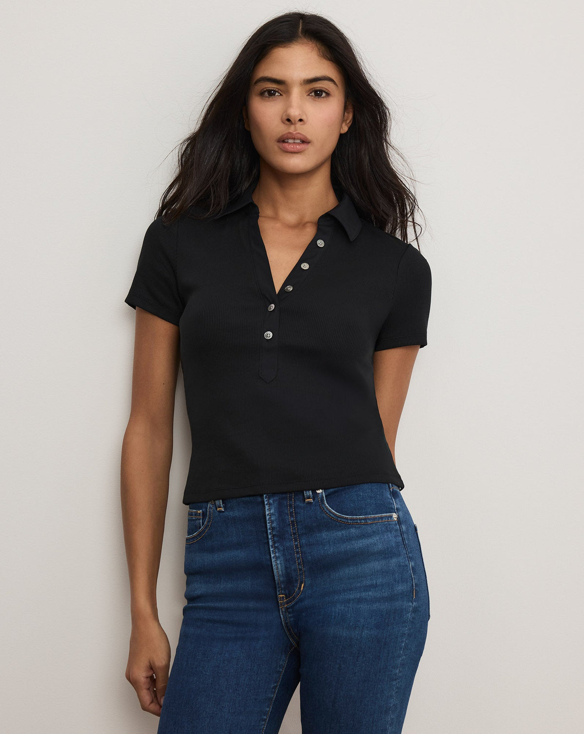 Veronica Beard | Kearney Button-Down Tee in Black Black
