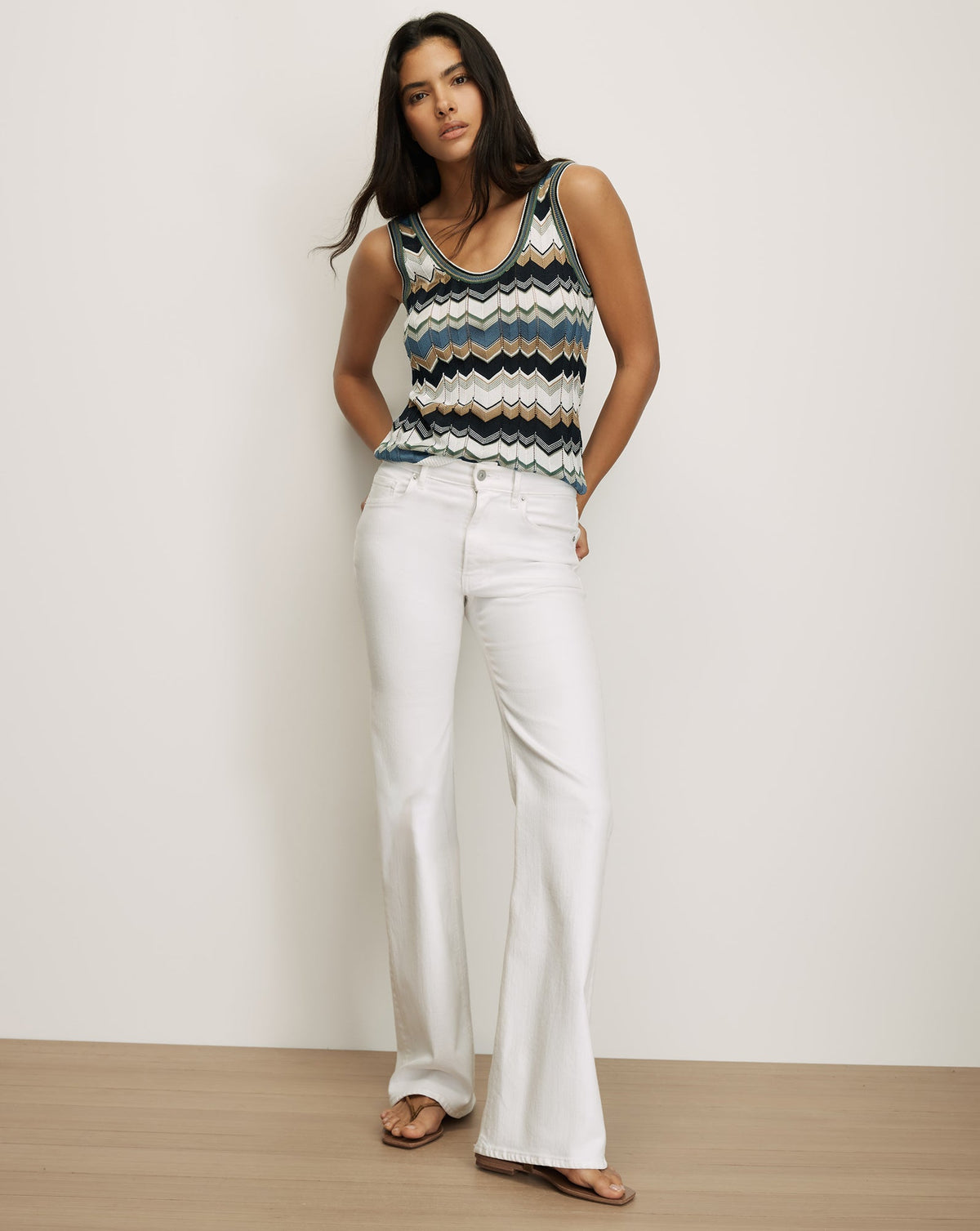 Veronica Beard | Sandra Knit Tank Top in Sage/Navy/White Sage/Navy/White