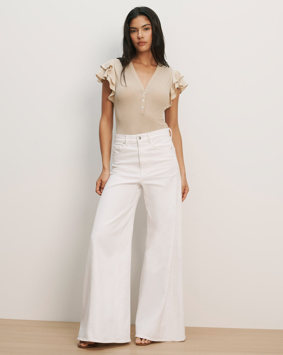 Veronica Beard | Aphrodite Mixed-Media Top in Stone Khaki Stone Khaki