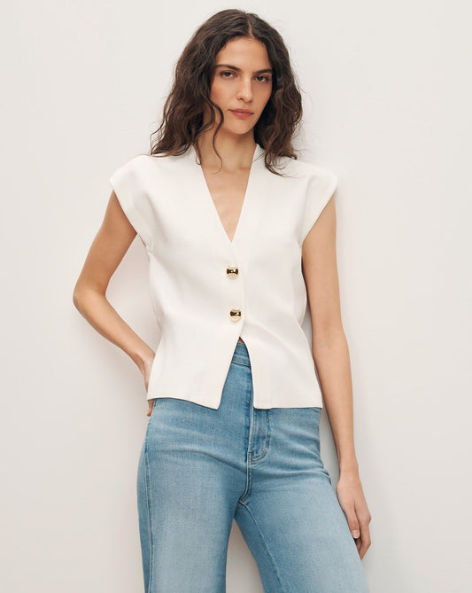 Veronica Beard | Isador Knit Vest in Off White Off-White