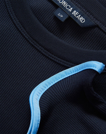 Veronica Beard | Elianne Ruffle-Trim T-Shirt in Light Blue & Navy Navy