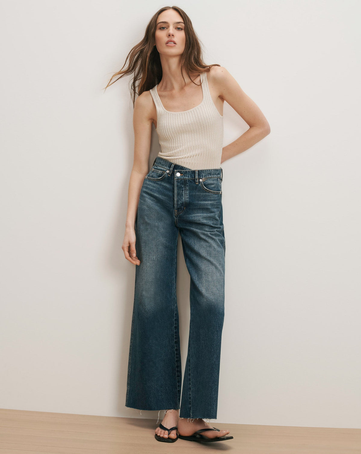 Veronica Beard | Sandra Knit Tank Top in Off-White Chevron /Stone Khaki Off-White/Stone Khaki