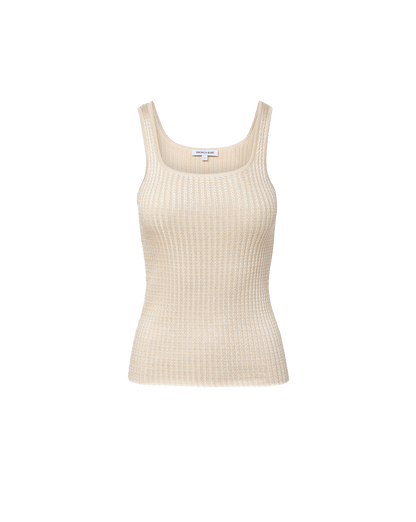 Veronica Beard | Sandra Knit Tank Top in Off-White Chevron /Stone Khaki Off-White/Stone Khaki