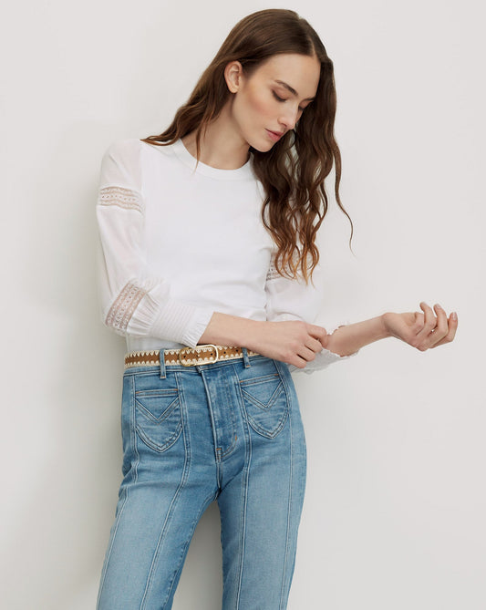 Veronica Beard | Bellamie Mixed Media Top in White White