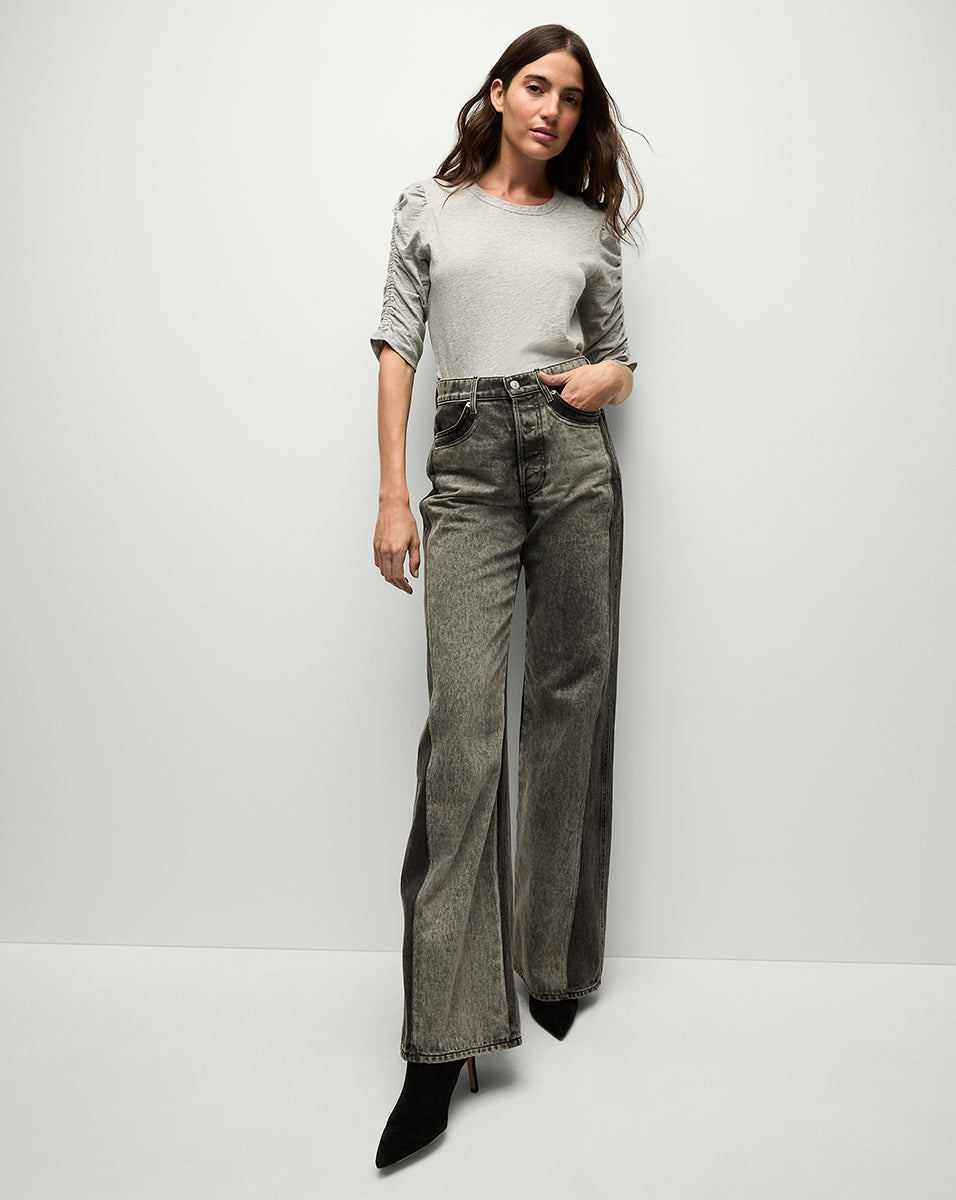 Veronica Beard | Waldorf Ruched-Sleeve Tee in Heather Grey Heather Grey