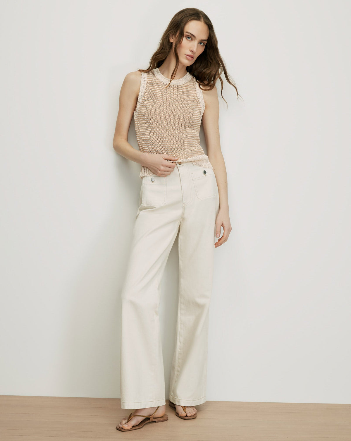 Veronica Beard | Jerrel Cropped Knit Tank Top in Chai/Ecru Chai/Ecru
