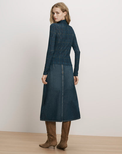 Veronica Beard | Wyeth Plaid Turtleneck Top in Teal Multi Teal Multi