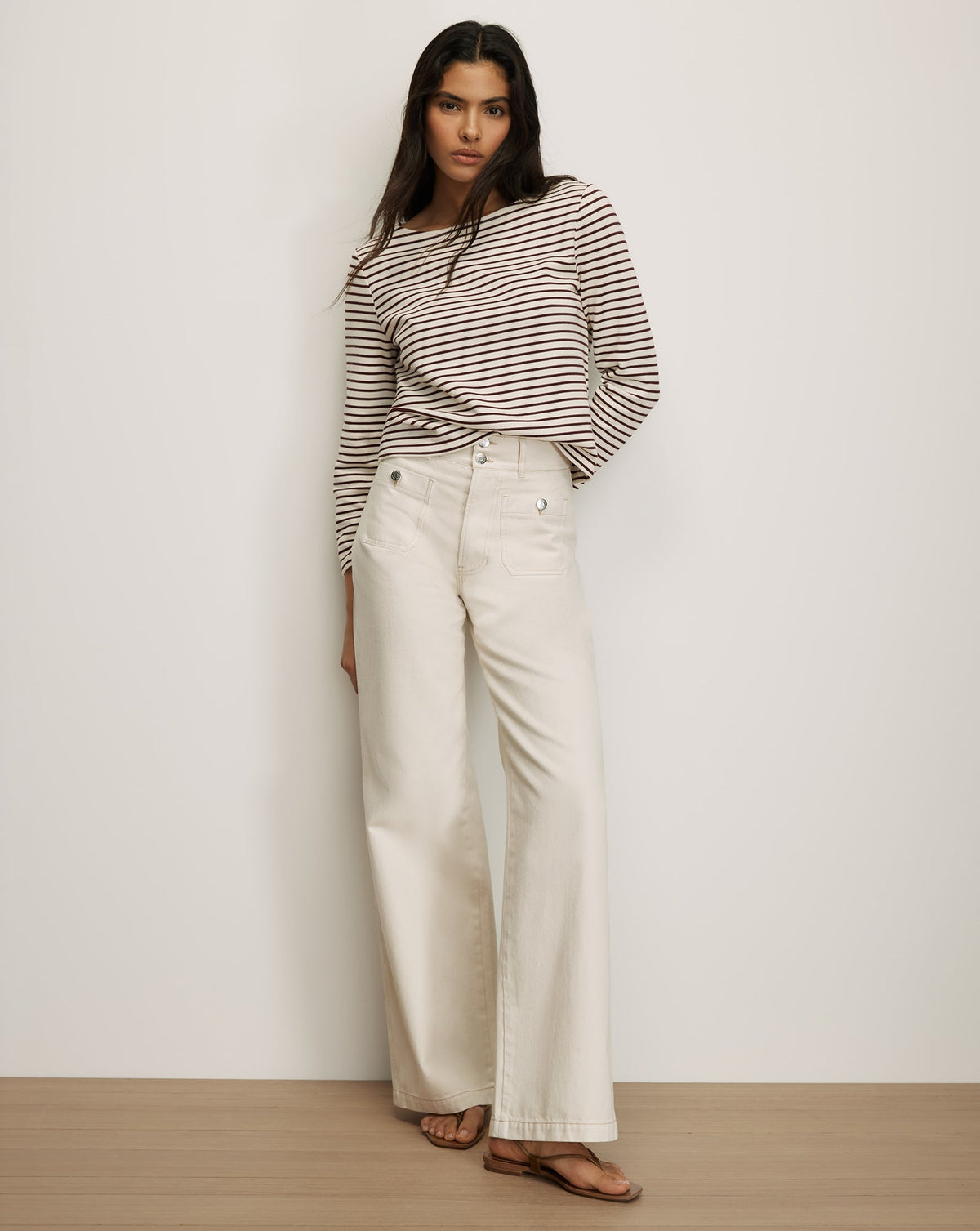Veronica Beard | Hovey Striped Boatneck Top in Dove White & Raisin Burgundy Dove White/Raisin