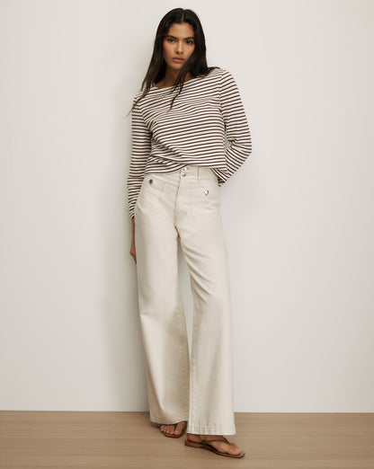 Veronica Beard | Hovey Striped Boatneck Top in Dove White & Raisin Burgundy Dove White/Raisin