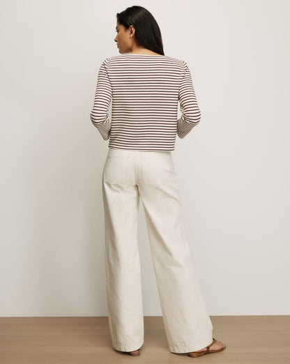 Veronica Beard | Hovey Striped Boatneck Top in Dove White & Raisin Burgundy Dove White/Raisin