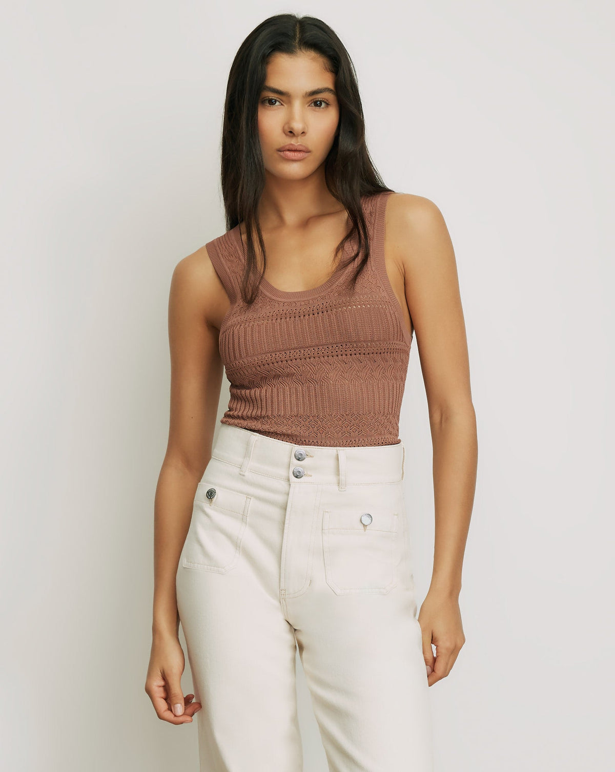 Veronica Beard | Sandra Knit Tank Top in Dark Nude Chai Chai