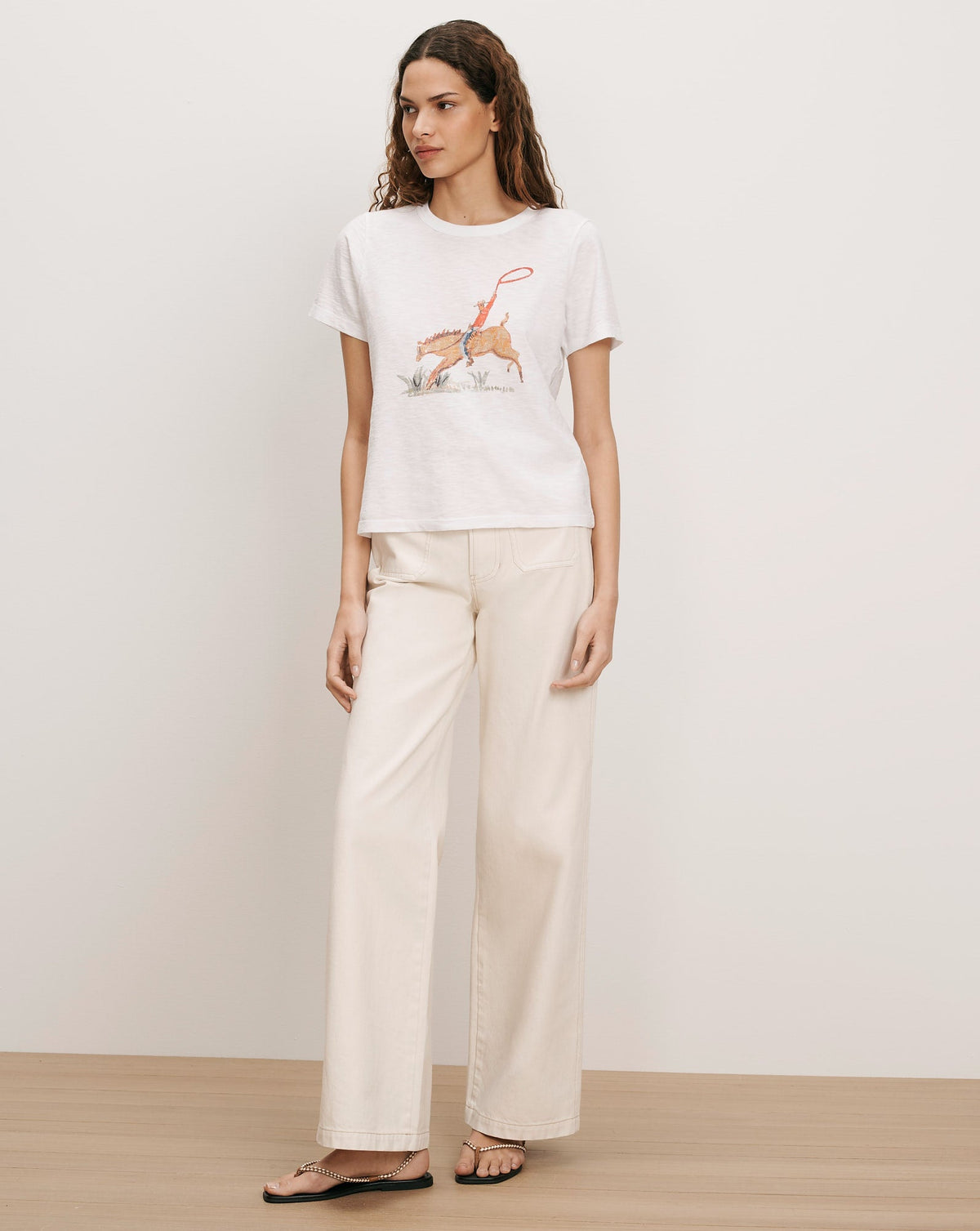 Veronica Beard | Carla Crewneck T-Shirt in White Cowgirl Print Multi/Cg Cowgirl