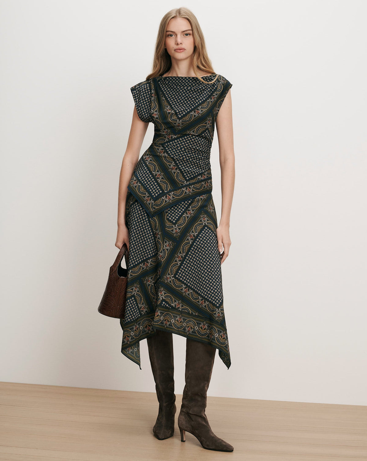 Veronica Beard | Yvonne Asymmetric Scarf Top in Heritage Navy Multi Heritage Navy Multi