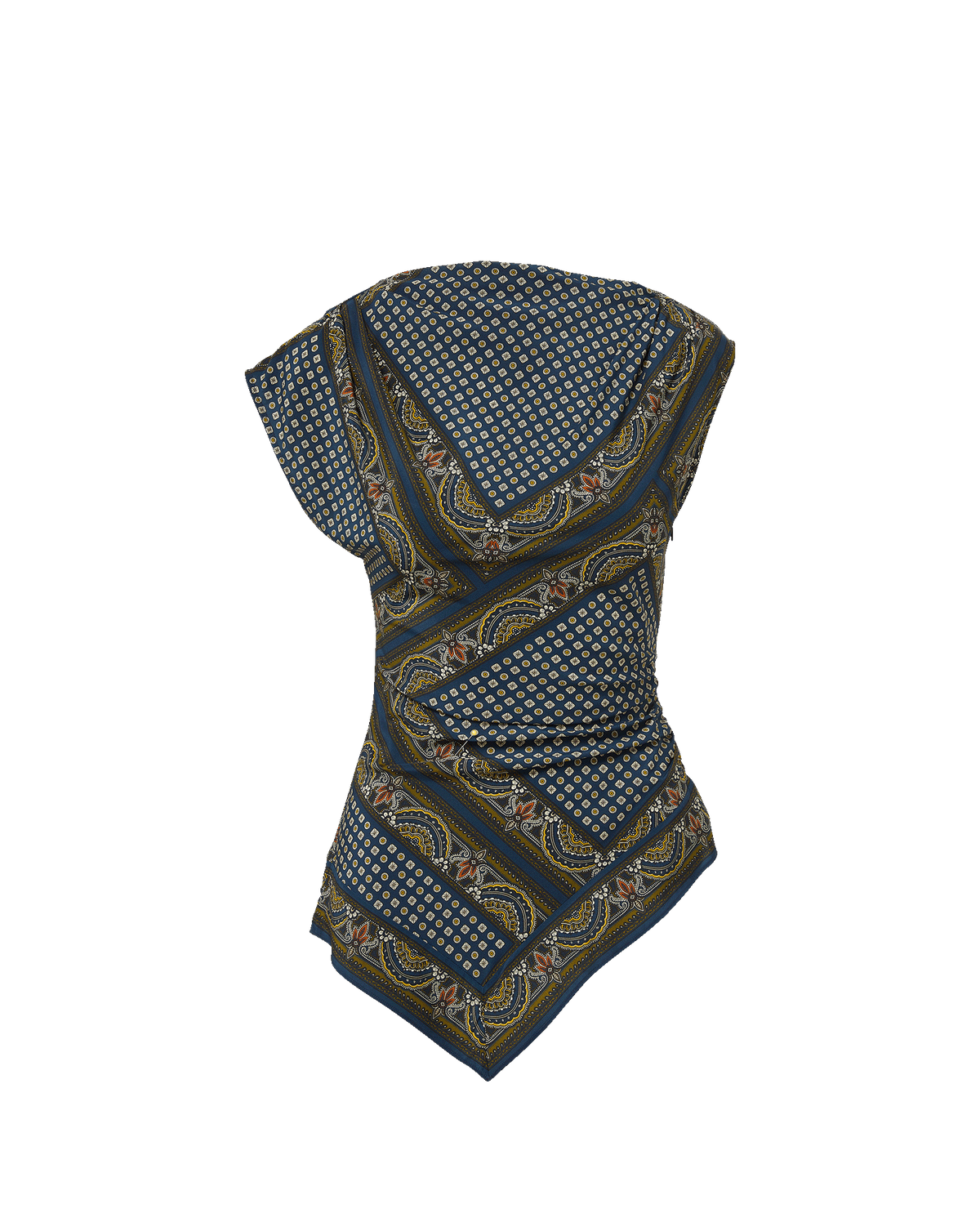 Veronica Beard | Yvonne Asymmetric Scarf Top in Heritage Navy Multi Heritage Navy Multi