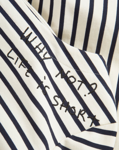 Veronica Beard | Hovey Embroidered Stripe Top in Dove/Navy Stripe Dove White/Navy Stripe
