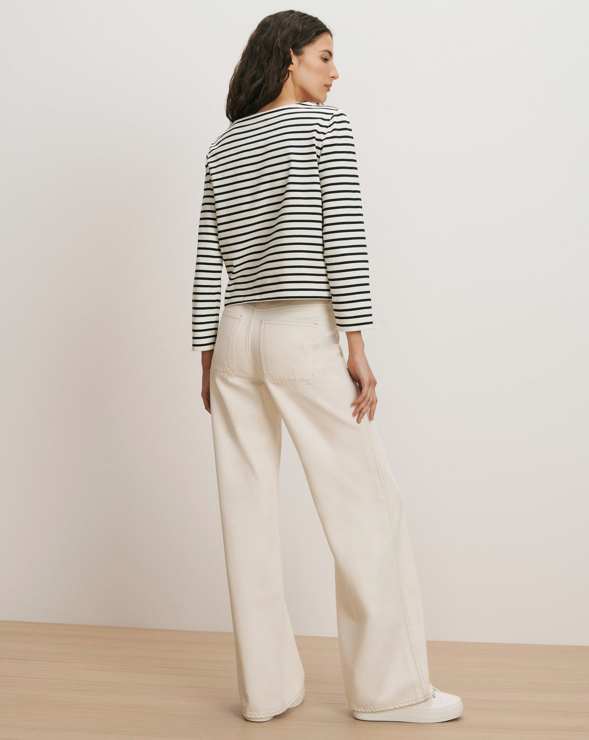Veronica Beard | Hovey Embroidered Stripe Top in Dove/Navy Stripe Dove White/Navy Stripe