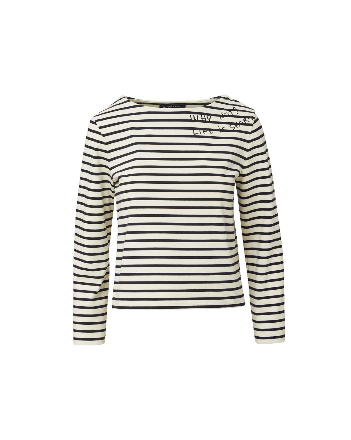 Veronica Beard | Hovey Embroidered Stripe Top in Dove/Navy Stripe Dove White/Navy Stripe