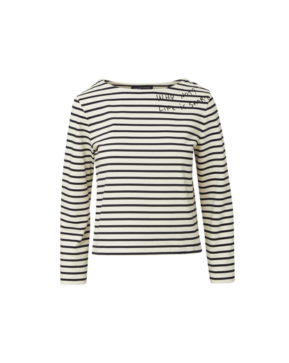 Veronica Beard | Hovey Embroidered Stripe Top in Dove/Navy Stripe Dove White/Navy Stripe