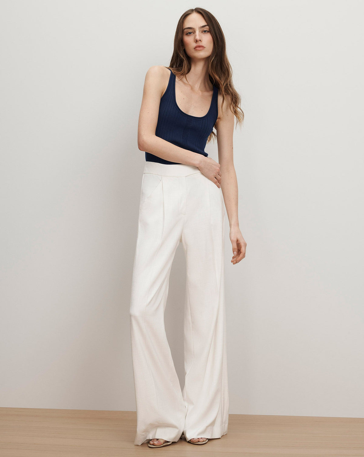 Veronica Beard | Birke Merino Wool Ribbed Tank Top in Navy Navy