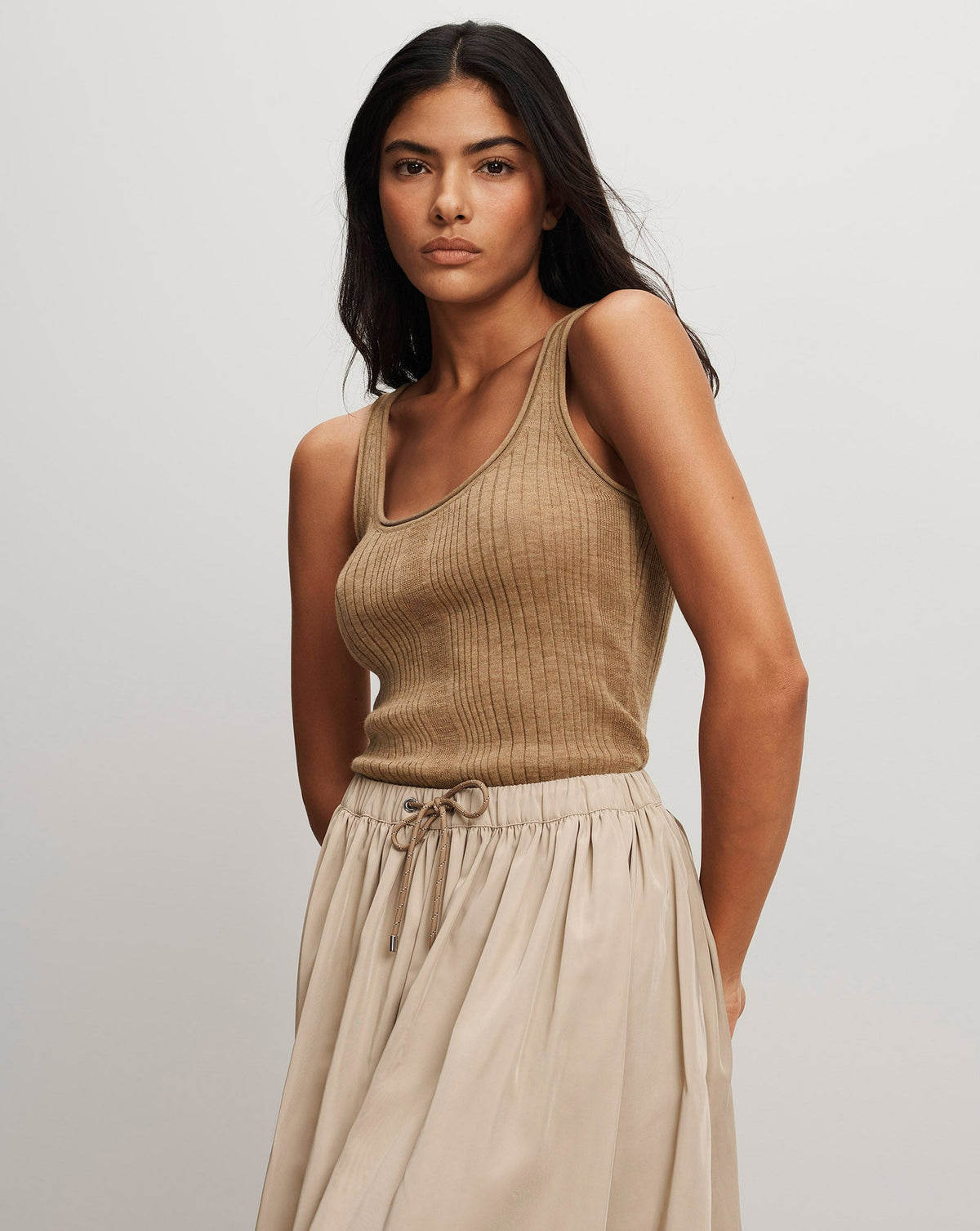 Veronica Beard | Birke Merino Wool Tank Top in Dark Khaki Dark Khaki