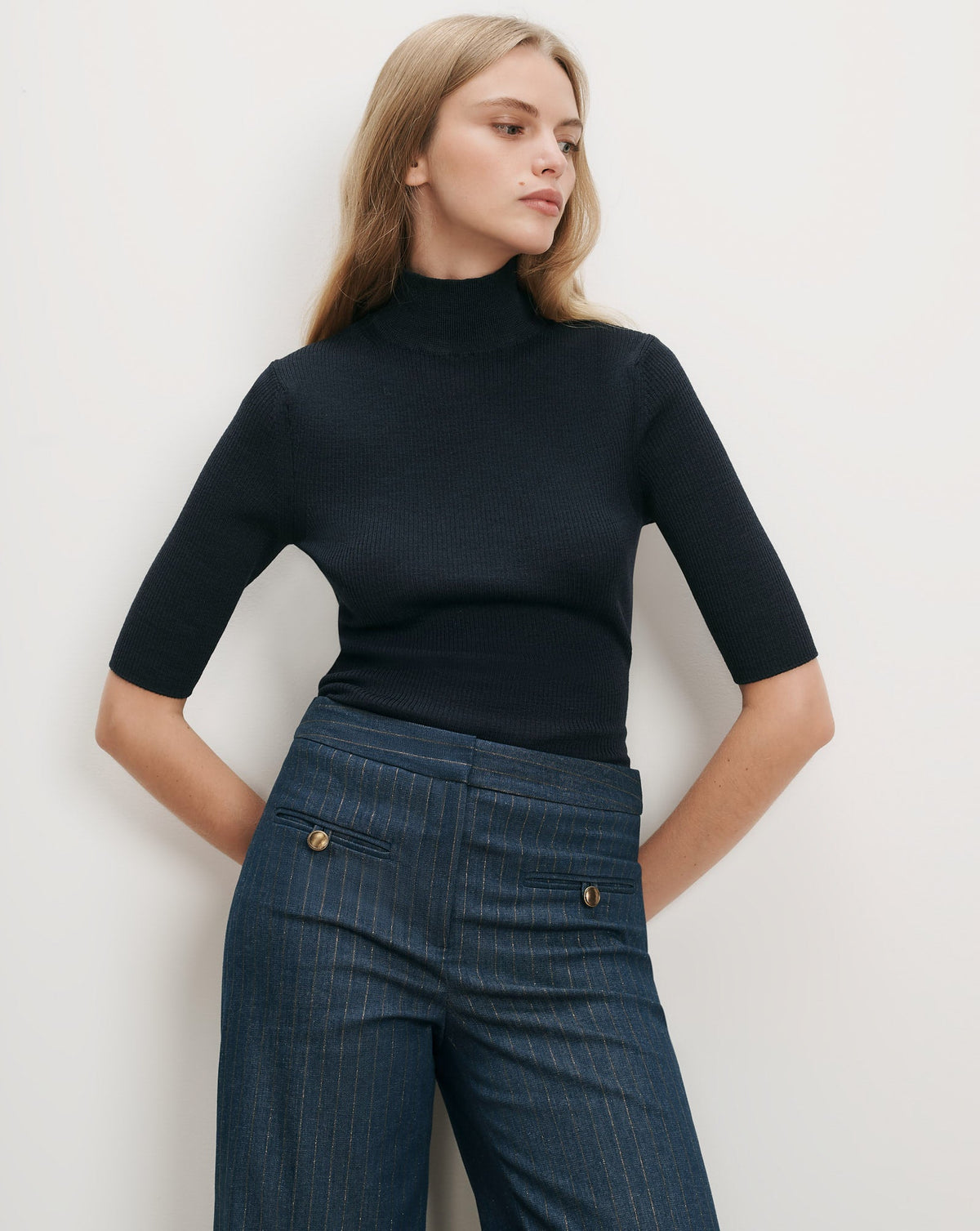 Veronica Beard | Alastair Merino Wool Pullover in Heritage Navy Melange Heritage Navy Melange