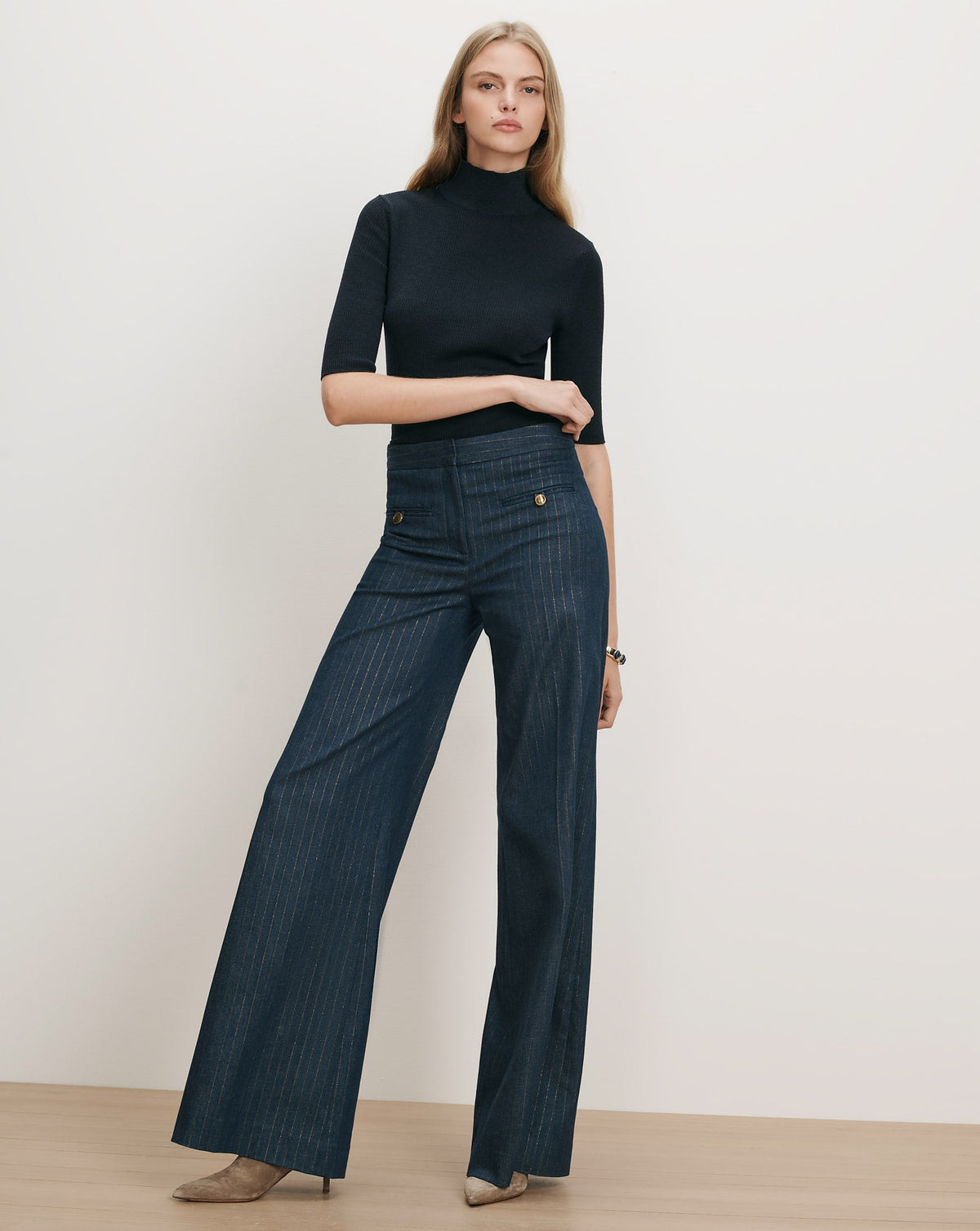 Veronica Beard | Alastair Merino Wool Pullover in Heritage Navy Melange Heritage Navy Melange