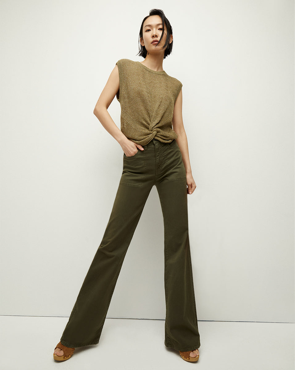 Veronica Beard | Crosbie Patch Pocket Wide-Leg Jean in Army Green Army Green