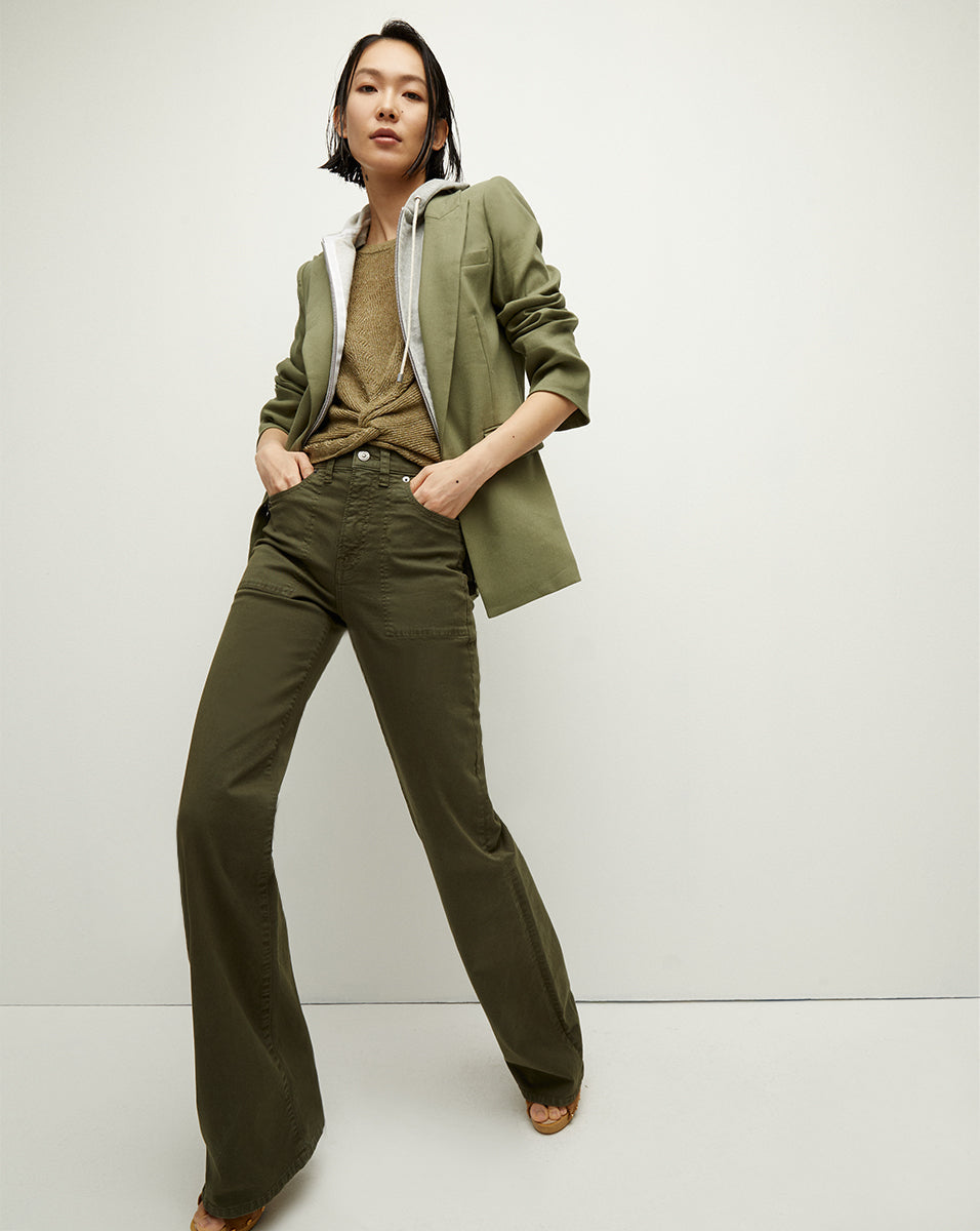 Veronica Beard | Crosbie Patch Pocket Wide-Leg Jean in Army Green Army Green