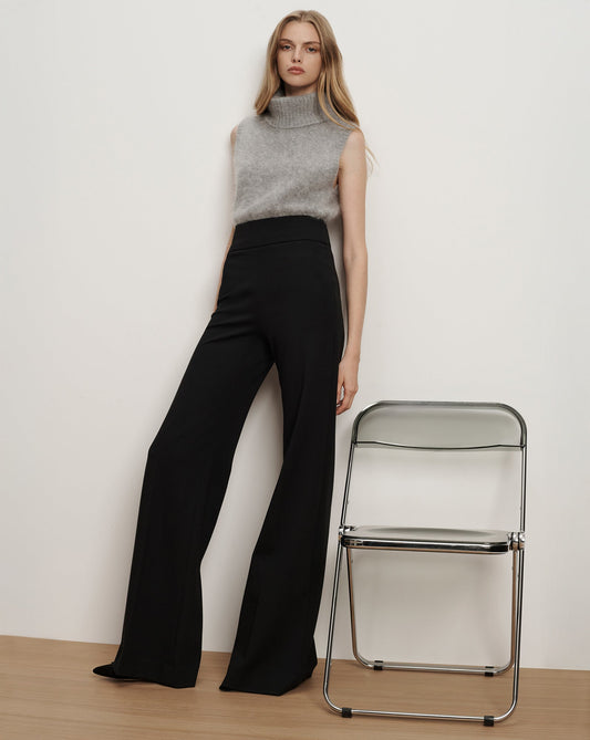 Veronica Beard | Kalinda Wide-Leg Ponte Pant in Black Black