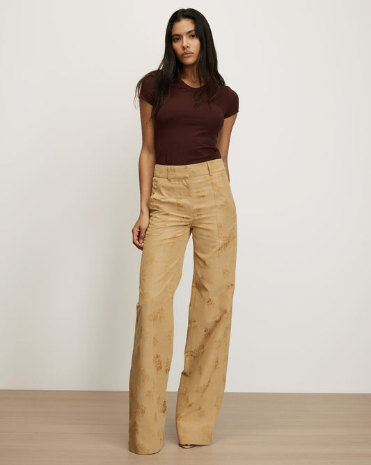 Veronica Beard | Cole Wide-Leg Floral Jacquard Pant in Tan Sand Sand